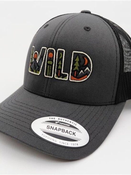 Outdoors WILD Embroidered Yupoong Baseball Hat - Gray Cotton - USA Embroidered main image 4